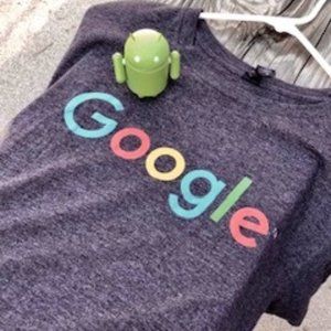 Google t-shirt with Android toy